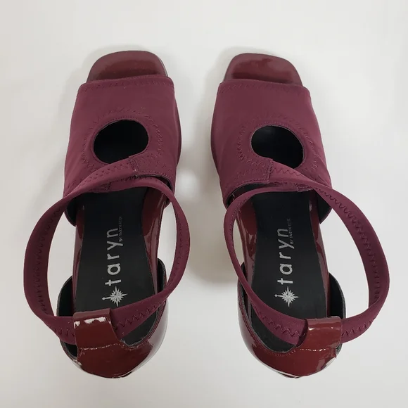 Taryn Burgundy Open Toe Heels - Picture 7 of 13